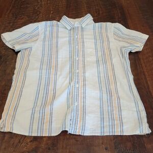 American Eagle Button Up Shirt Men's Medium White Striped Lightweight Cotton